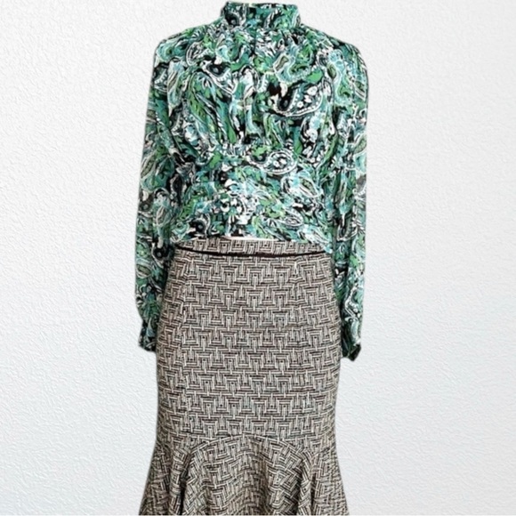 Zara Paisley Print High Neck Ruched Blouse Green + Multi SZ L - Picture 6 of 12